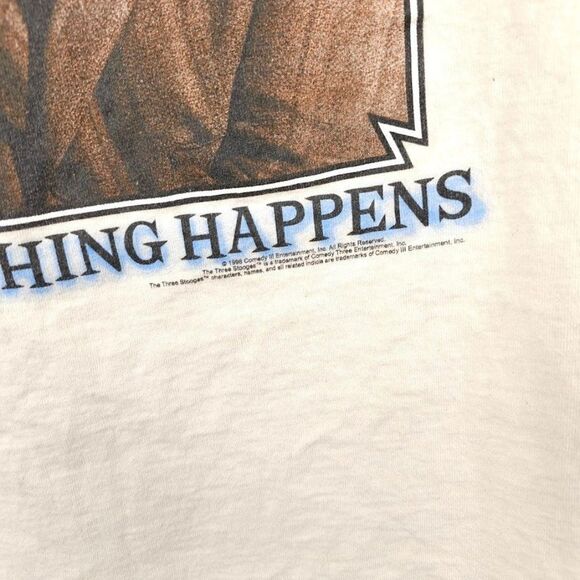 Vintage Curly Three Stooges T Shirt Mens Size XL Beige I Try To Think Comedy - Picture 3 of 6